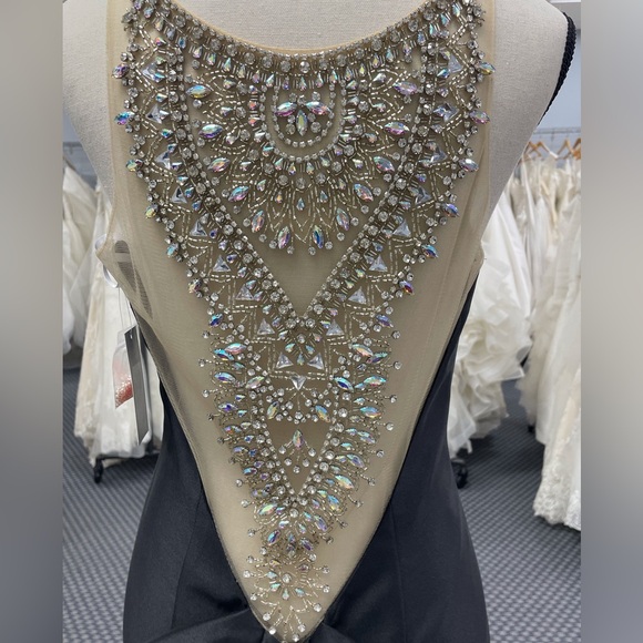 Black Formal Dress with illusion back & train - Picture 5 of 9